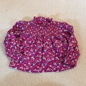 Janie and Jack Girls' Pink Floral Smocked Long-Sleeve Top